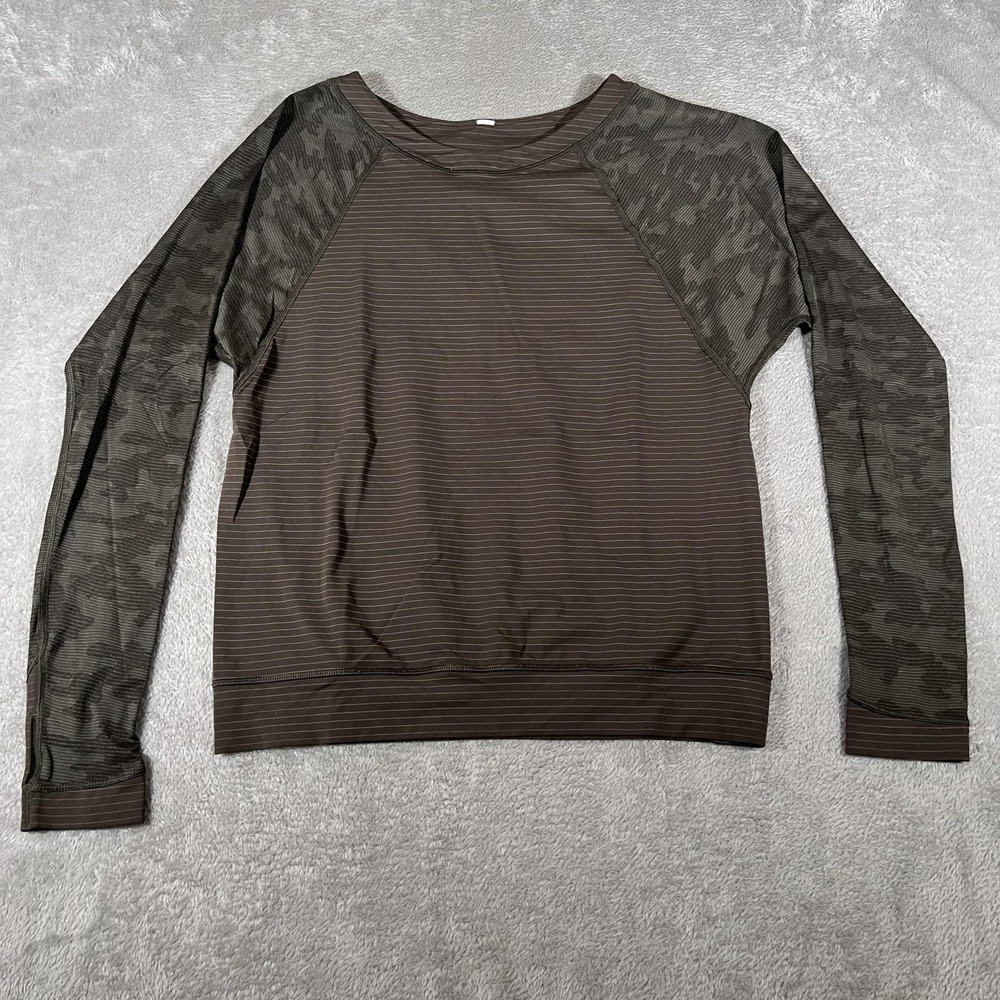 Lululemon Run for Days Shirt Womens 6 Deep Camo Brown Raglan Long Sleeve Running